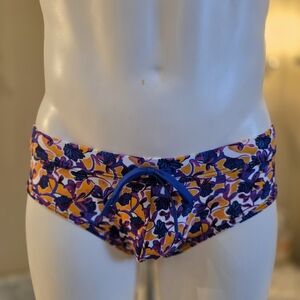Vibrant Floral Men's Swim Trunks - Purple and Orange
